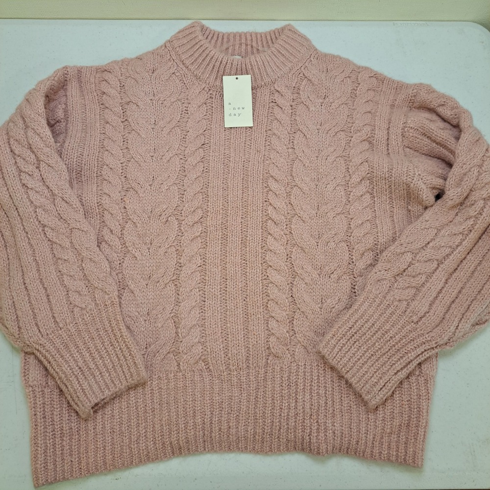 A New Day Womens Sweater XL Pink NWT Cable Knit Mock Neck Long Sleeve 1929-360